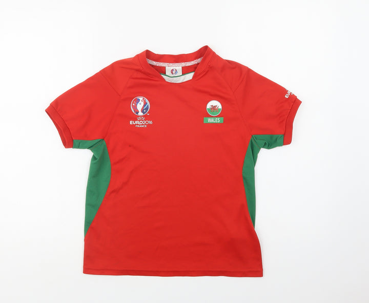 UEFA Boys Red Colourblock Polyester Jersey T-Shirt Size 7-8 Years Crew Neck  - Wales