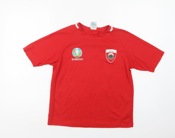 UEFA Boys Red  Polyester Jersey T-Shirt Size 13 Years Crew Neck  - Wales