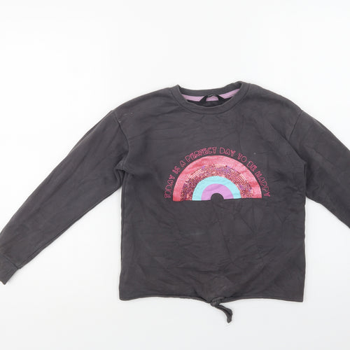 George Girls Grey  Cotton Pullover Sweatshirt Size 8-9 Years   - Rainbow