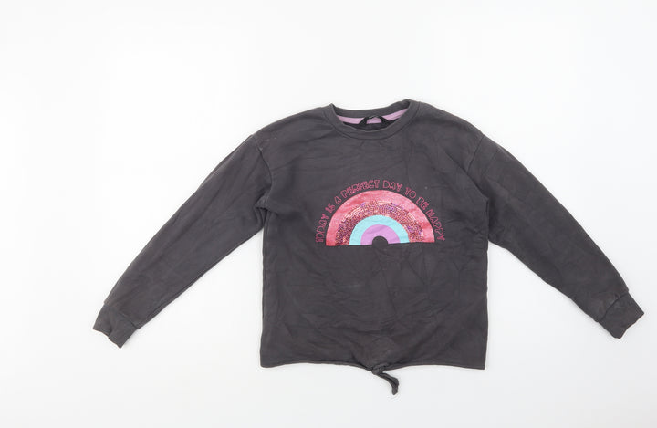 George Girls Grey Cotton Pullover Sweatshirt Size 8-9 Years - Rainbow