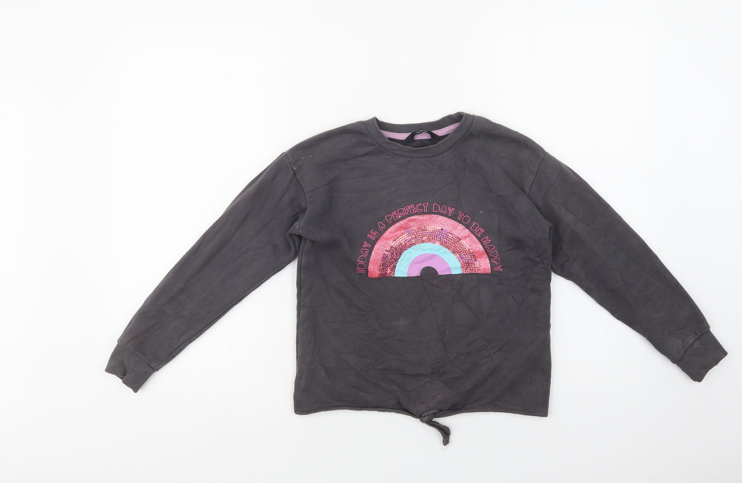 George Girls Grey  Cotton Pullover Sweatshirt Size 8-9 Years   - Rainbow