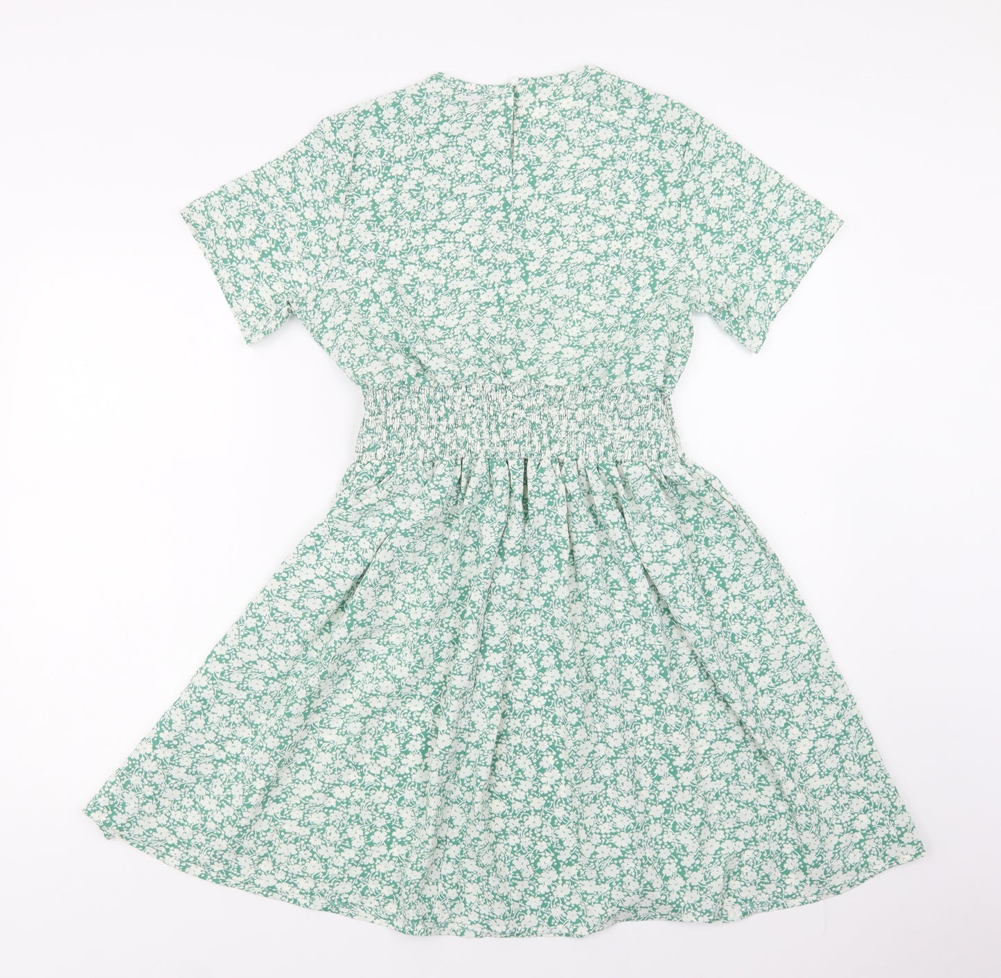 SheIn Womens Green Floral Polyester Fit & Flare  Size M  Round Neck Button