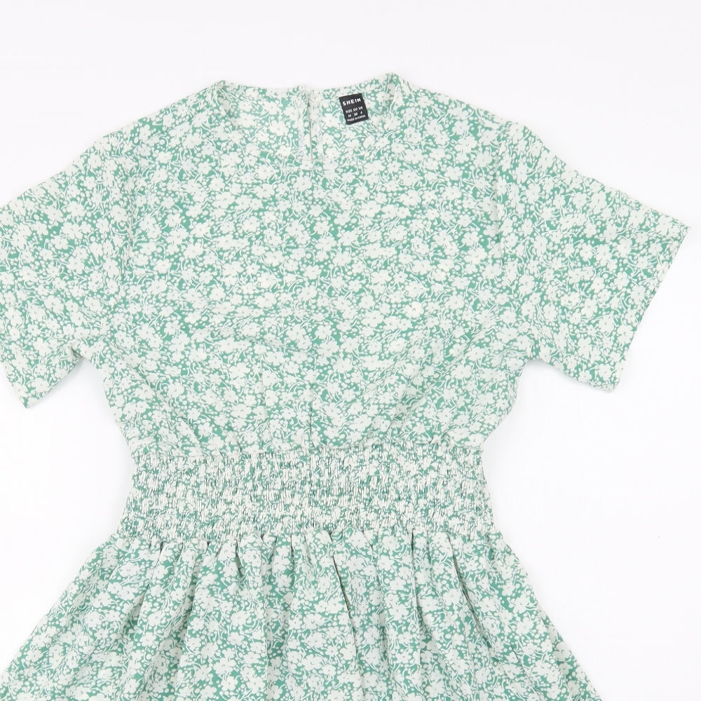 SheIn Womens Green Floral Polyester Fit & Flare  Size M  Round Neck Button