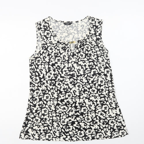 George Womens Black Floral Viscose Basic Blouse Size 12 Round Neck
