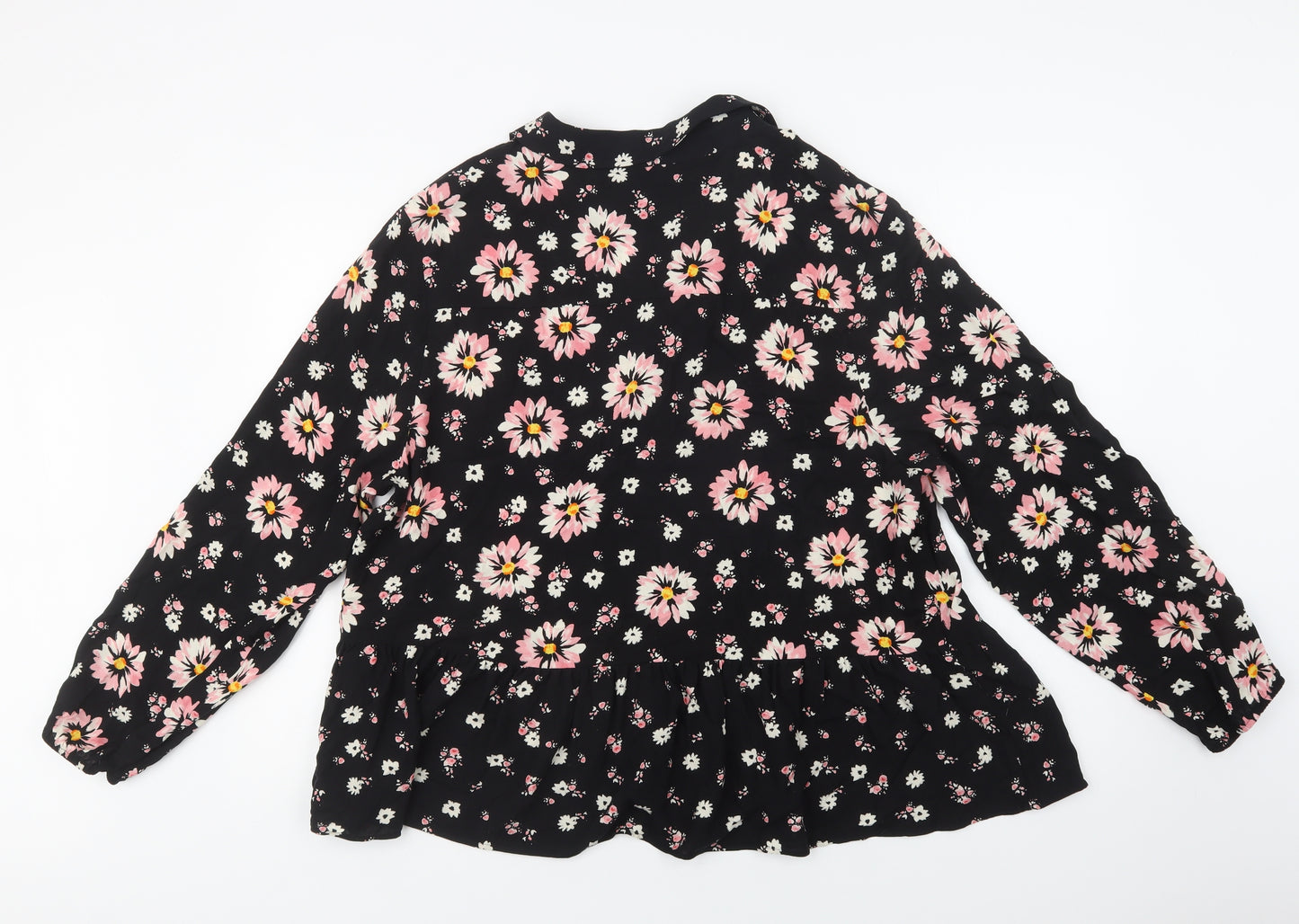 F&F Womens Black Floral Viscose Basic Button-Up Size 18 Collared