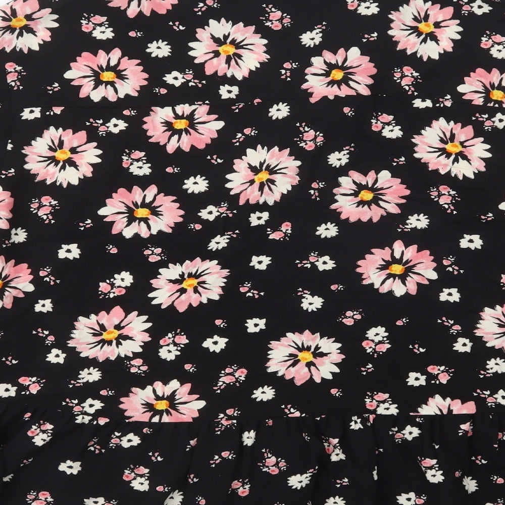 F&F Womens Black Floral Viscose Basic Button-Up Size 18 Collared