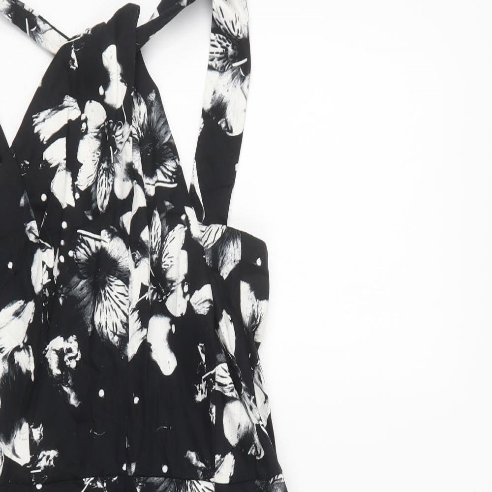Primark Womens Black Floral Cotton Pencil Dress  Size 12  High Neck Zip