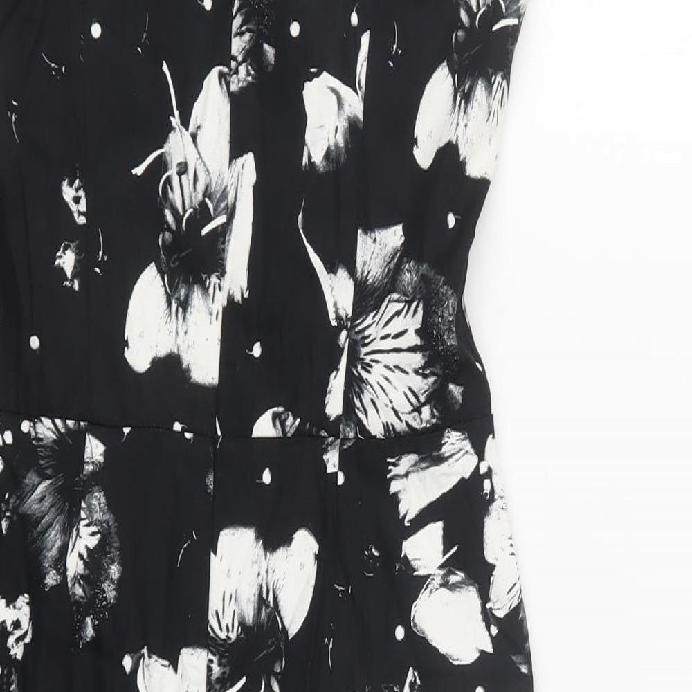 Primark Womens Black Floral Cotton Pencil Dress  Size 12  High Neck Zip