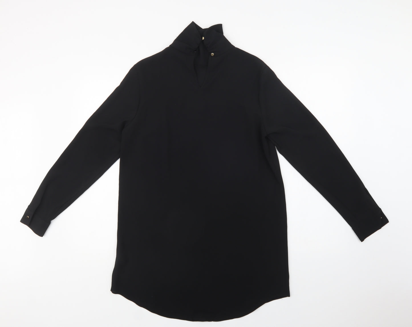 Primark Womens Black  Polyester Shift  Size 10  Mock Neck Button