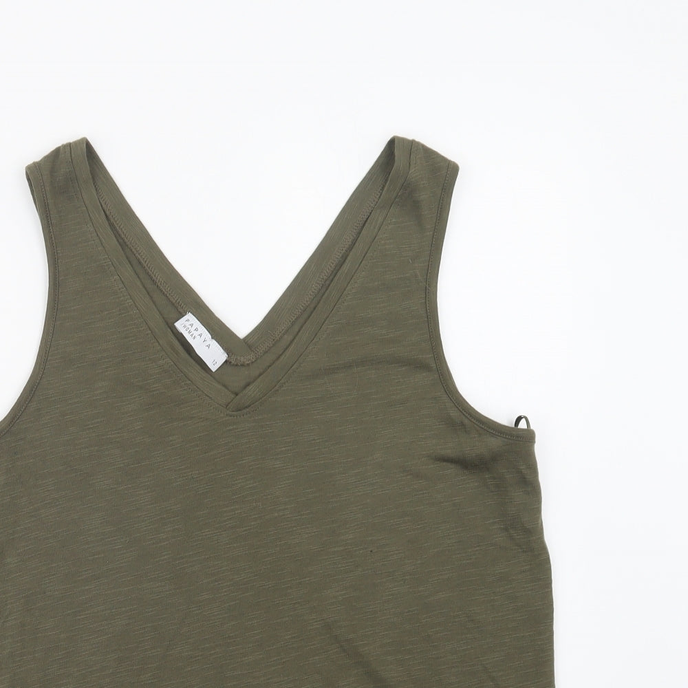 Papaya Womens Green  Polyester Basic Tank Size 12 V-Neck