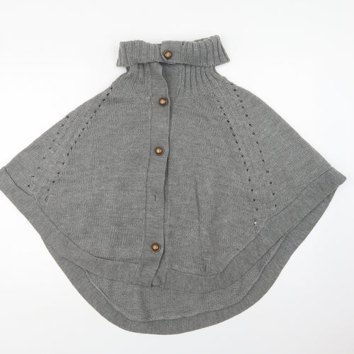E-vie Womens Grey   Overcoat Poncho One Size  Button