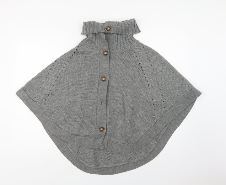 E-vie Womens Grey Overcoat Poncho One Size Button