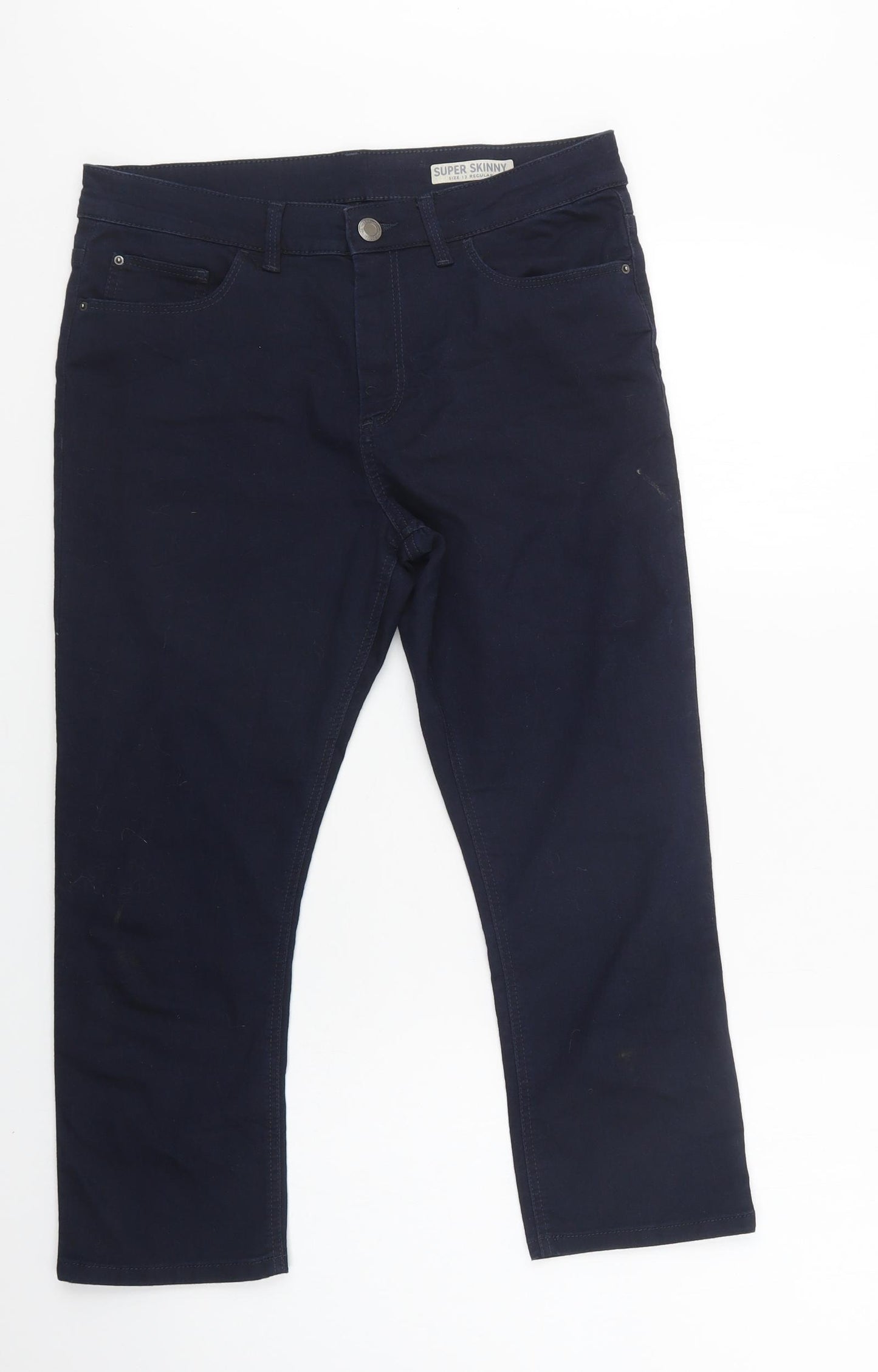 M&S Womens Blue  Cotton Cropped Jeans Size 12 L24 in Regular Button