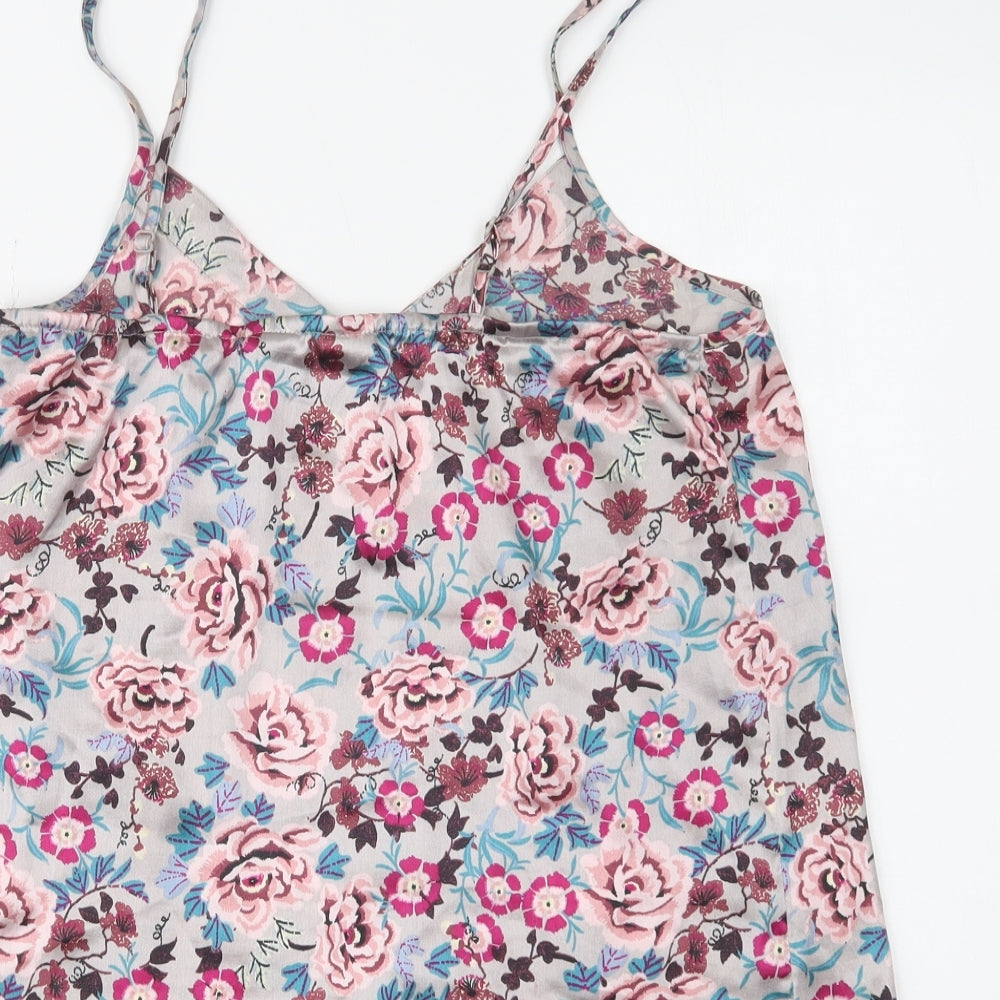 Primark Womens Grey Floral Polyester Cami Pyjama Top Size 12
