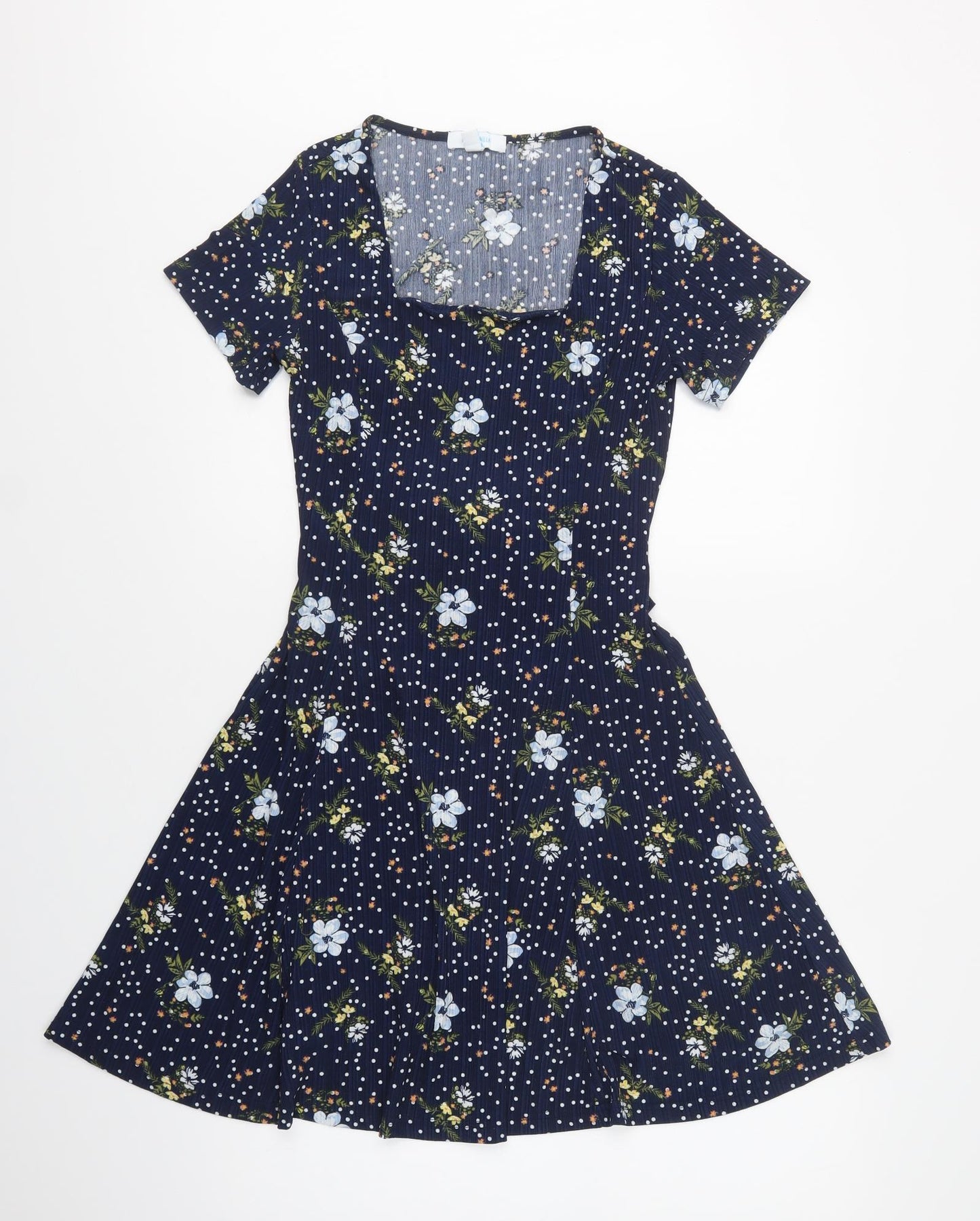 Blue Vanilla Womens Blue Floral Polyester Fit & Flare  Size 10  Square Neck