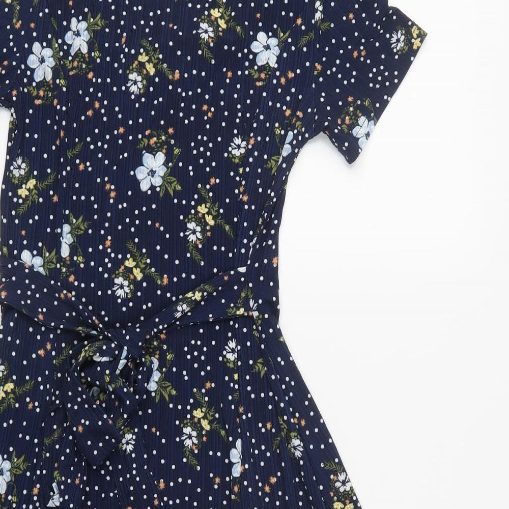 Blue Vanilla Womens Blue Floral Polyester Fit & Flare  Size 10  Square Neck