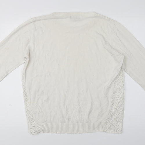 Originals Knitwear Womens White Crew Neck  Cotton Pullover Jumper Size L   - Lace Detail