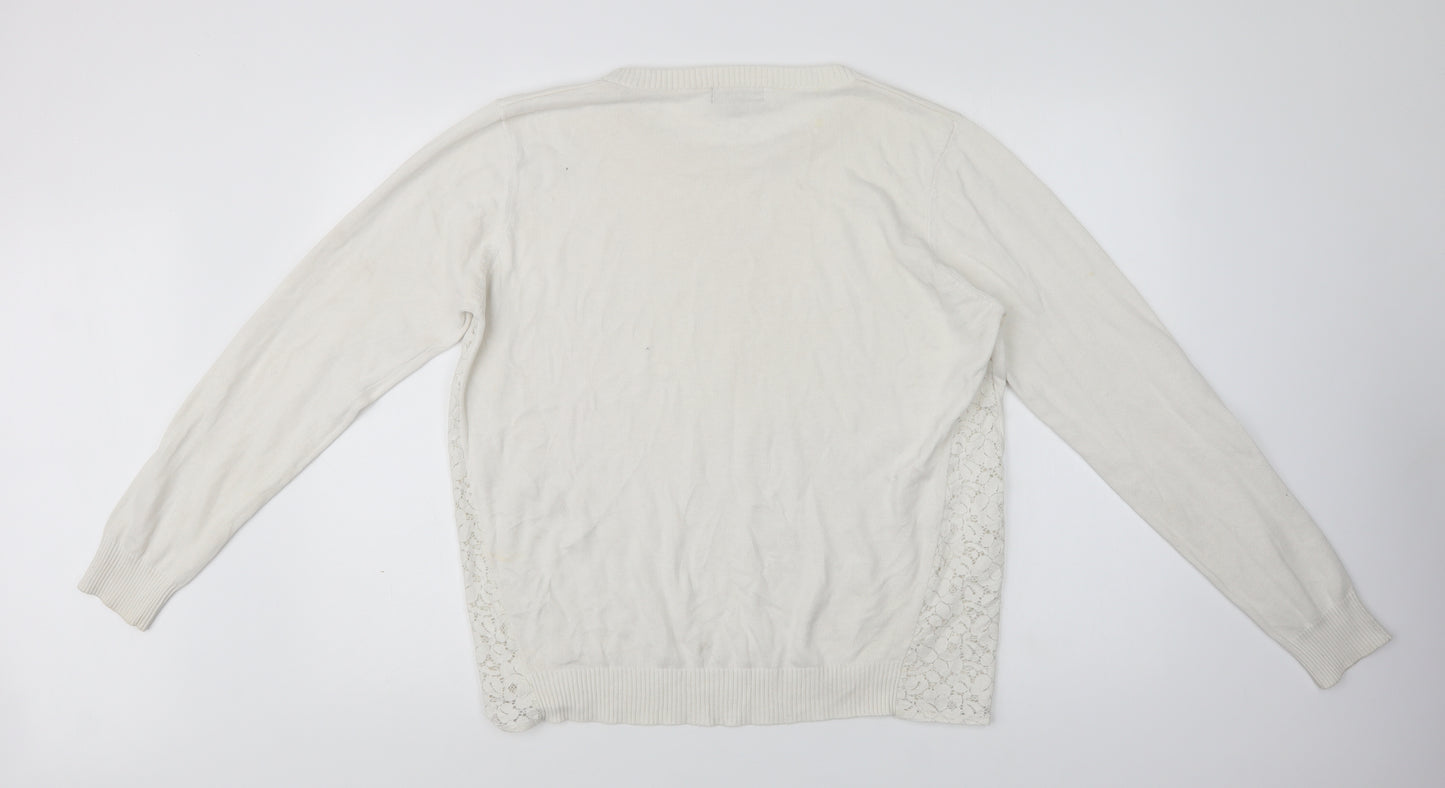 Originals Knitwear Womens White Crew Neck  Cotton Pullover Jumper Size L   - Lace Detail