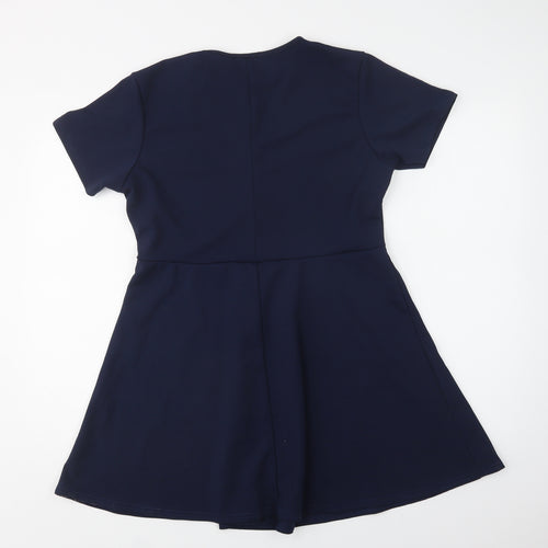 Boohoo Womens Blue  Polyester Fit & Flare  Size 14  Crew Neck