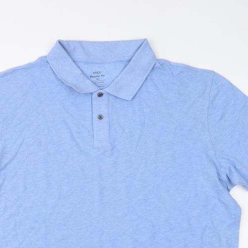 M&S Mens Blue  Cotton  Polo Size 2XL Collared Button