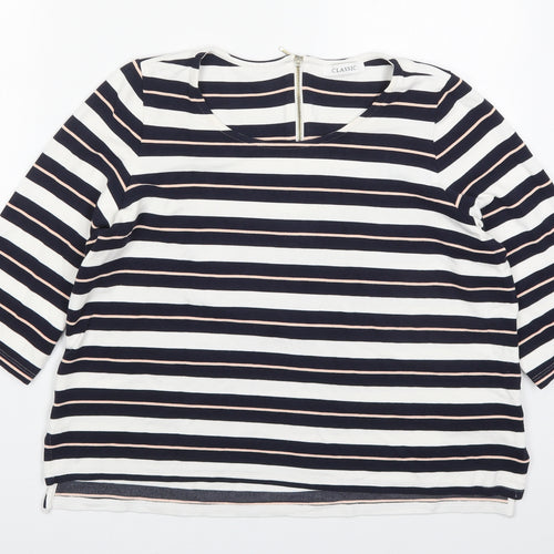 Marks and Spencer Womens Blue Striped Viscose Basic T-Shirt Size 18 Round Neck