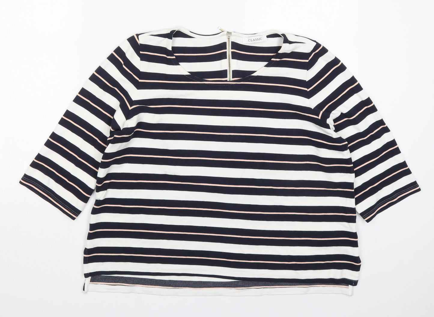 Marks and Spencer Womens Blue Striped Viscose Basic T-Shirt Size 18 Round Neck