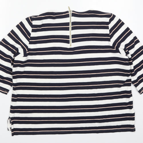 Marks and Spencer Womens Blue Striped Viscose Basic T-Shirt Size 18 Round Neck