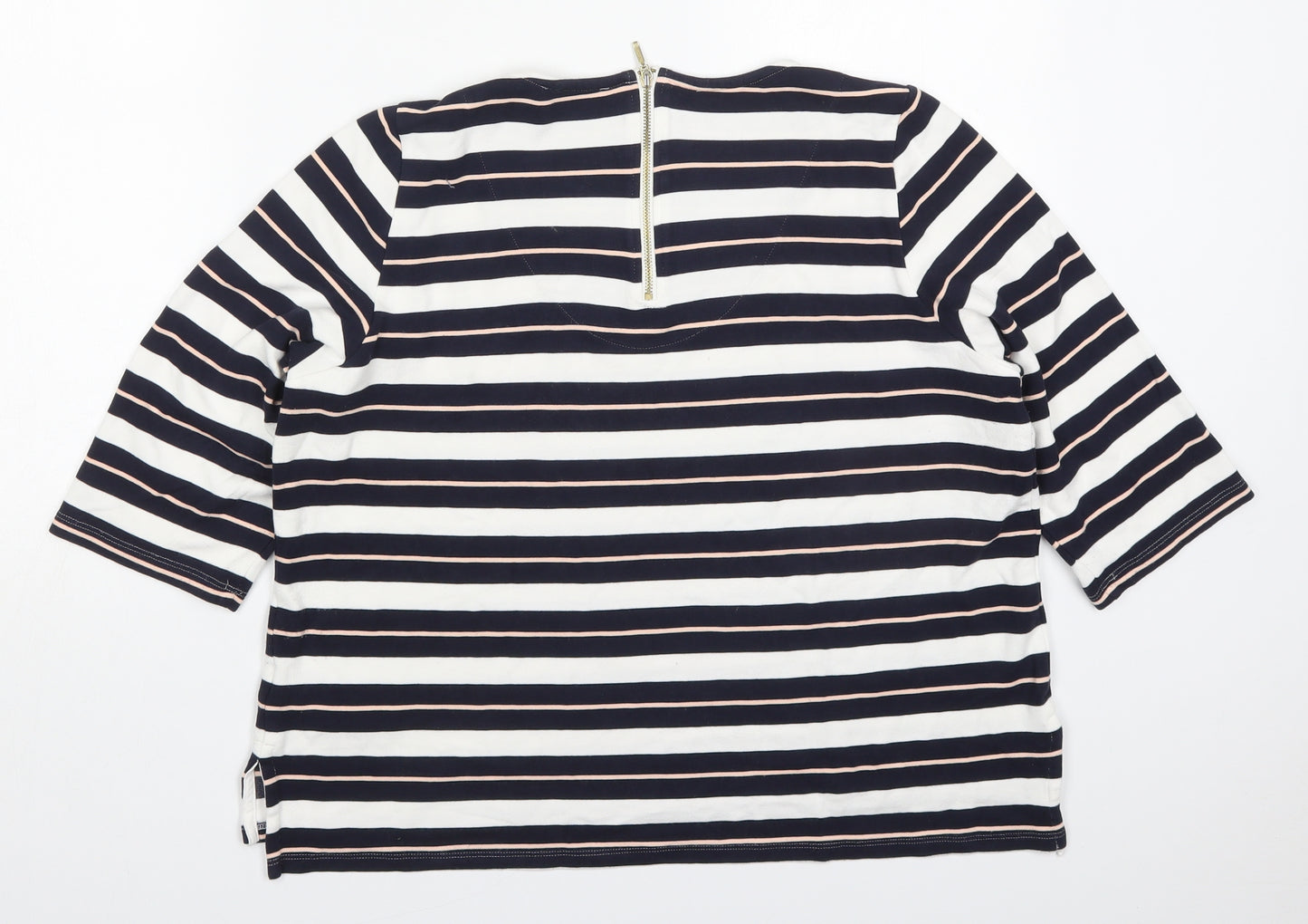 Marks and Spencer Womens Blue Striped Viscose Basic T-Shirt Size 18 Round Neck