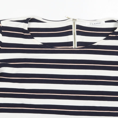 Marks and Spencer Womens Blue Striped Viscose Basic T-Shirt Size 18 Round Neck