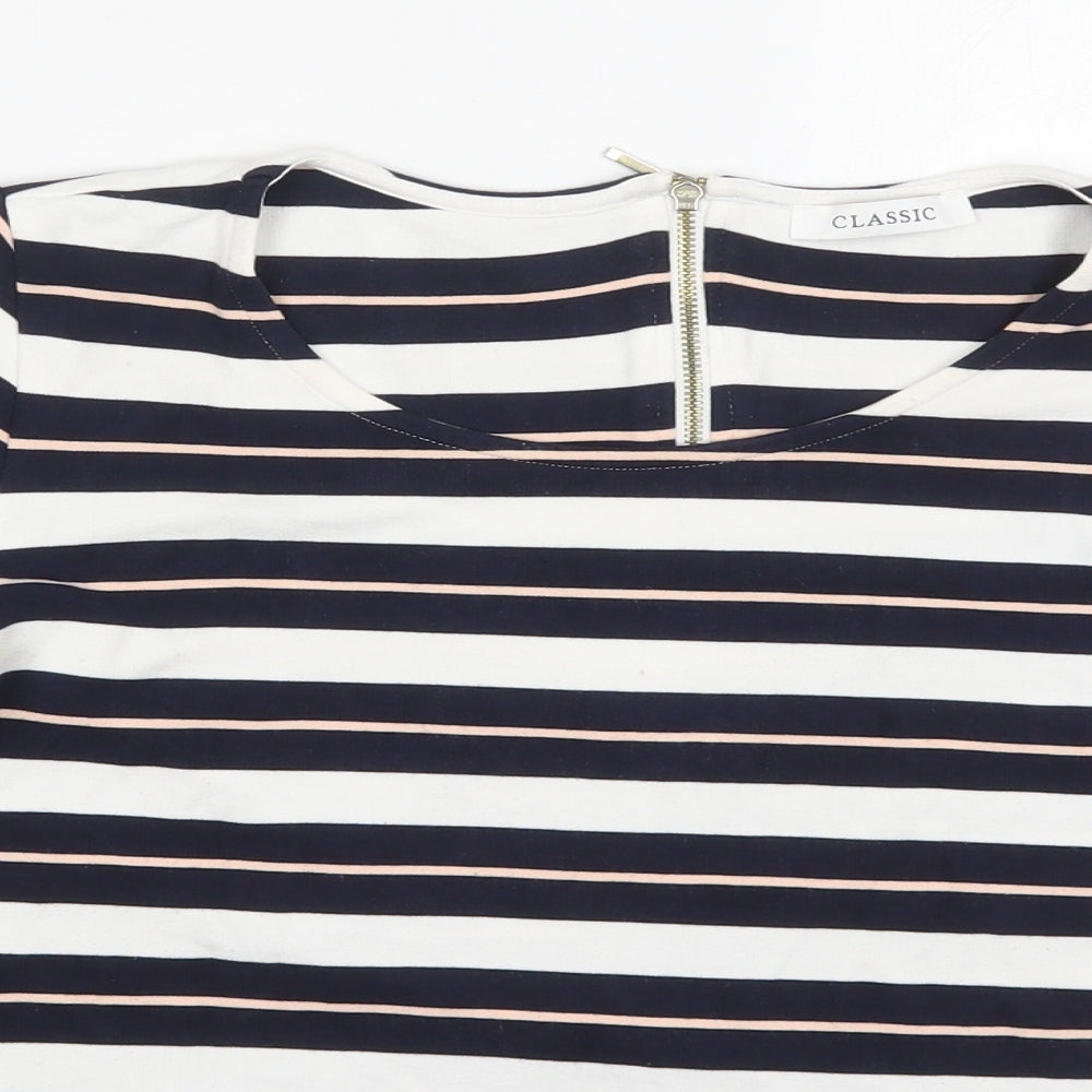 Marks and Spencer Womens Blue Striped Viscose Basic T-Shirt Size 18 Round Neck