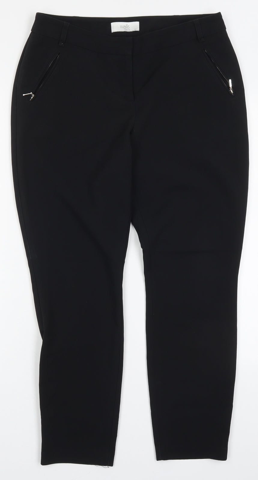 Wallis Womens Black  Polyester Trousers  Size 12 L27 in Regular Hook & Eye