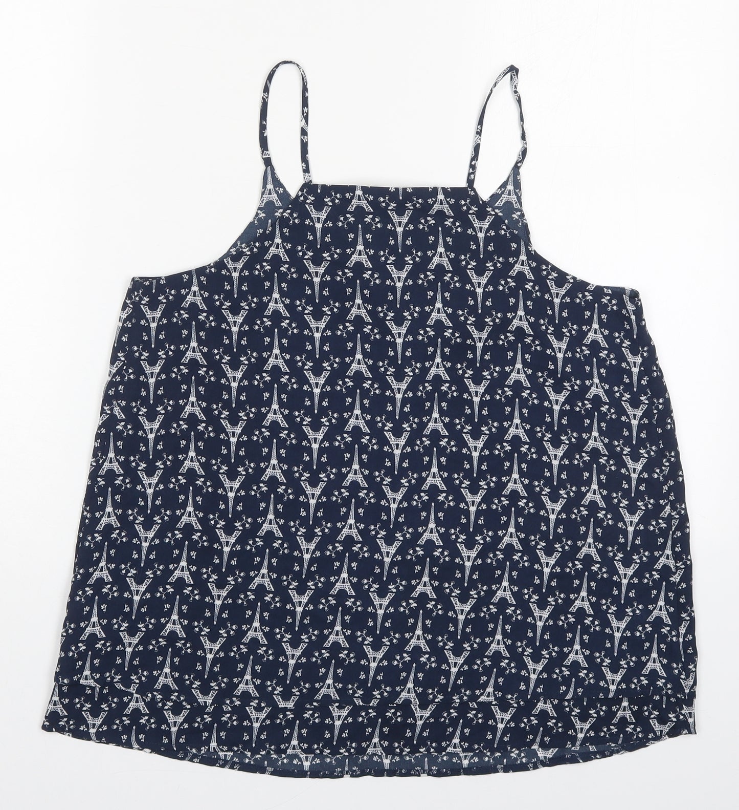 ESMARA Womens Blue  Polyester Basic Tank Size 12 Round Neck - Eiffel Towers