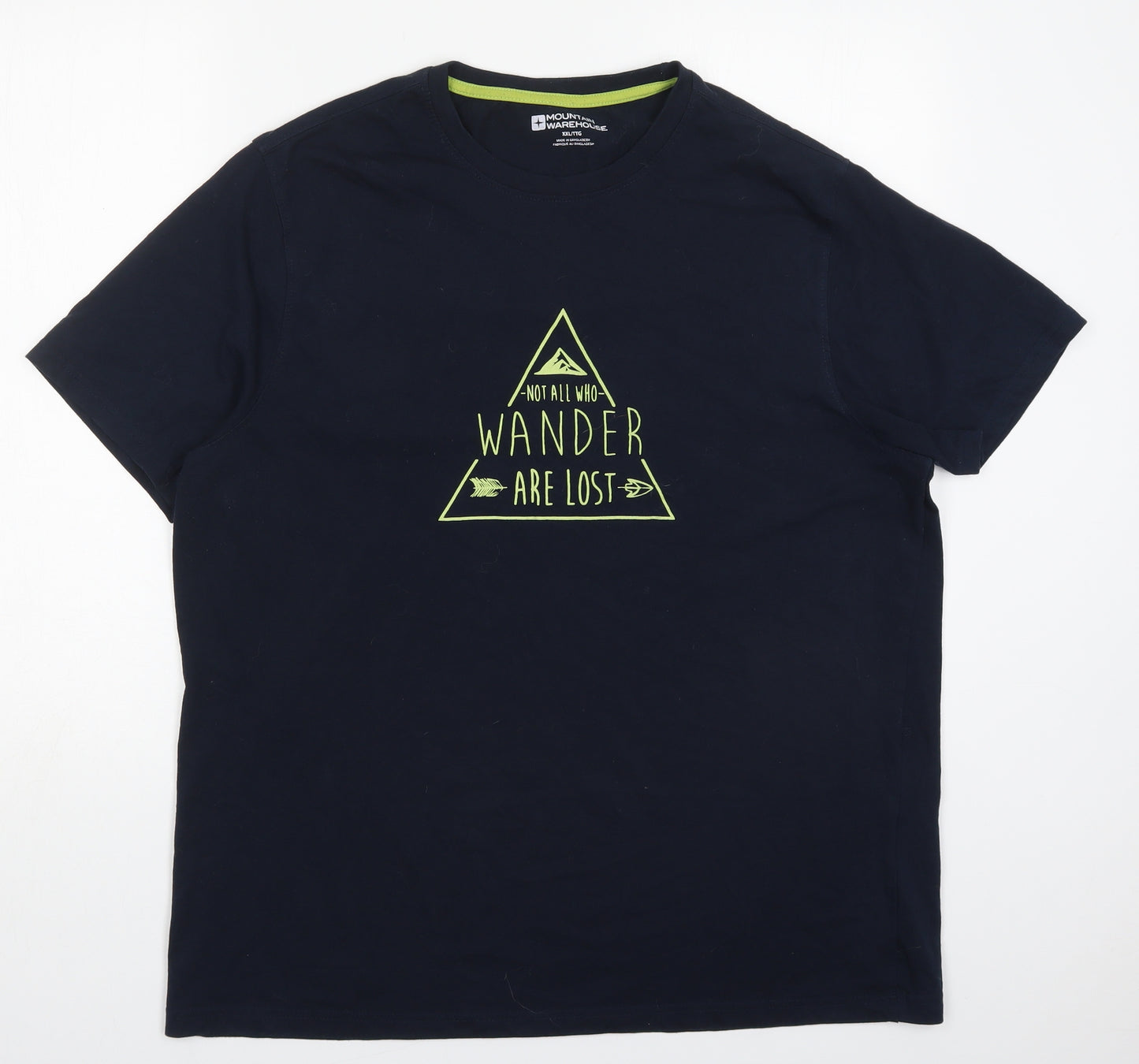 Mountain Warehouse Mens Blue  Cotton  T-Shirt Size 2XL Crew Neck  - Not All Who Wander Are Lost