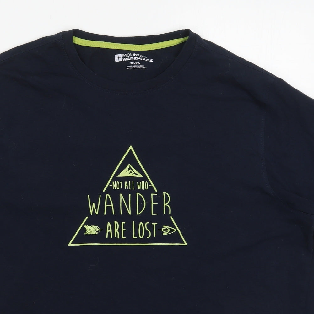 Mountain Warehouse Mens Blue  Cotton  T-Shirt Size 2XL Crew Neck  - Not All Who Wander Are Lost