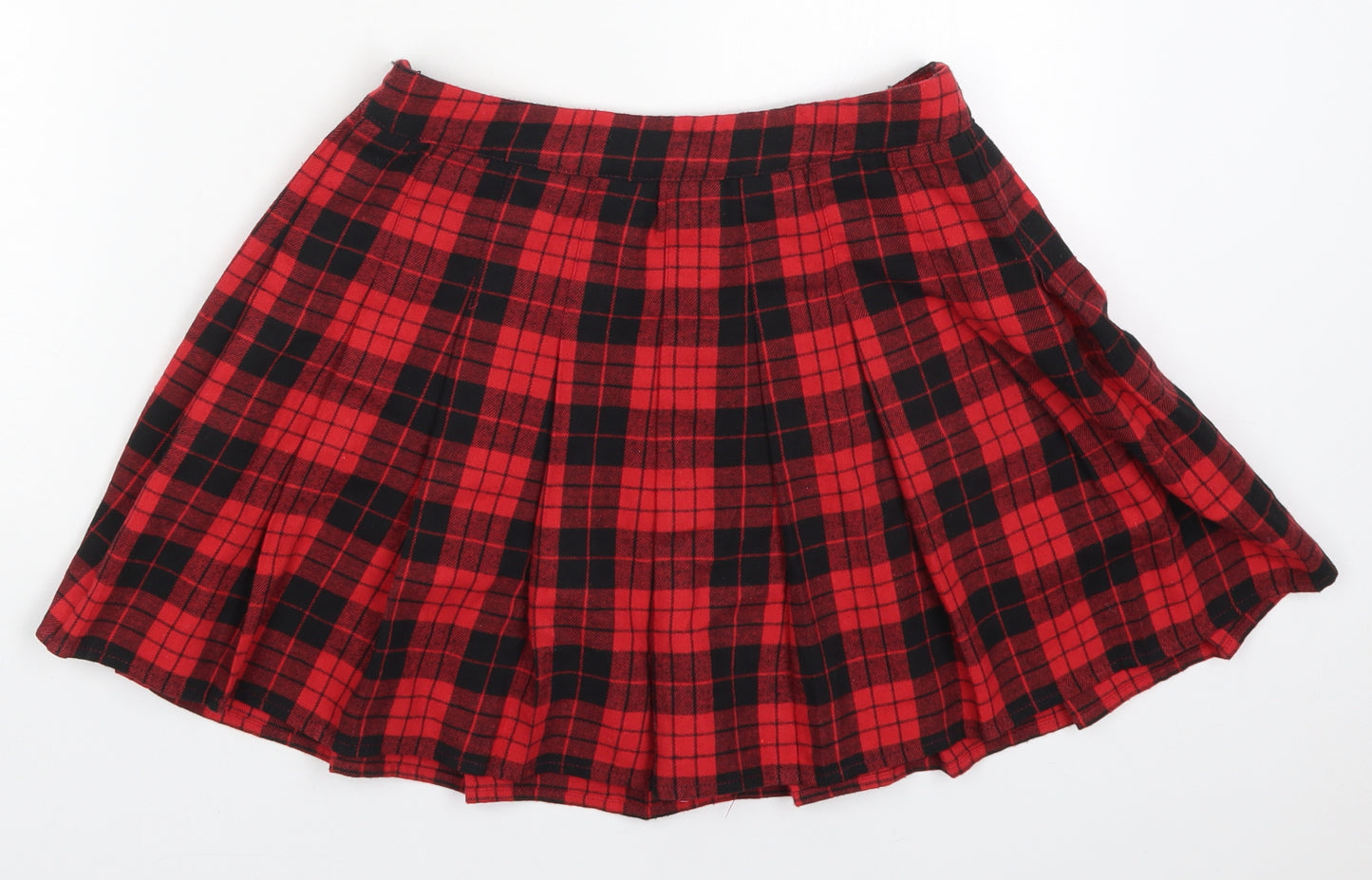 SheIn Womens Red Check Polyester Pleated Skirt Size M   Zip