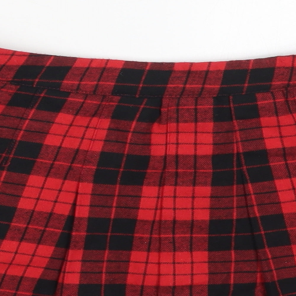 SheIn Womens Red Check Polyester Pleated Skirt Size M   Zip