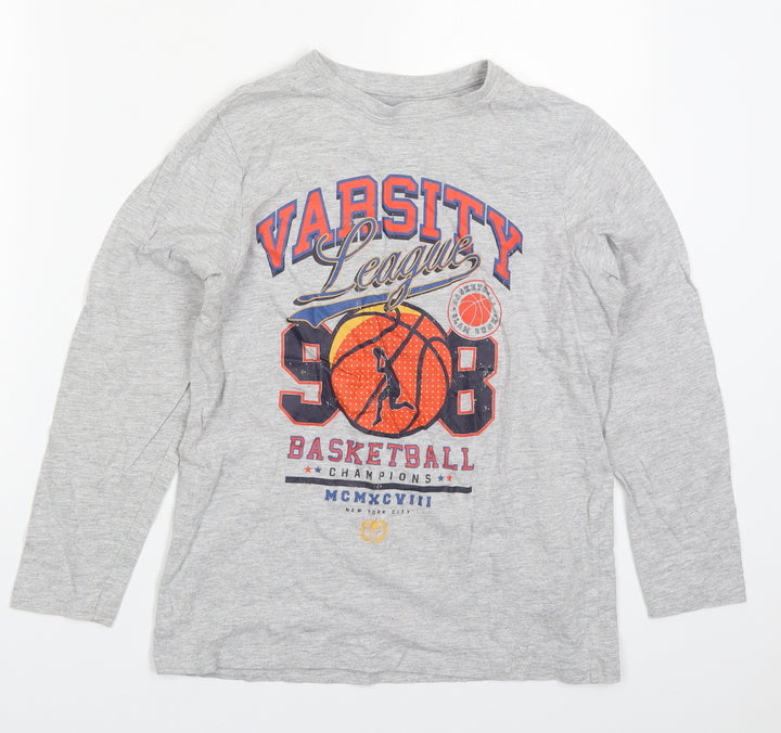 Primark Boys Grey Cotton Basic T-Shirt Size 11-12 Years Crew Neck Pullover - Varsity League Basketball