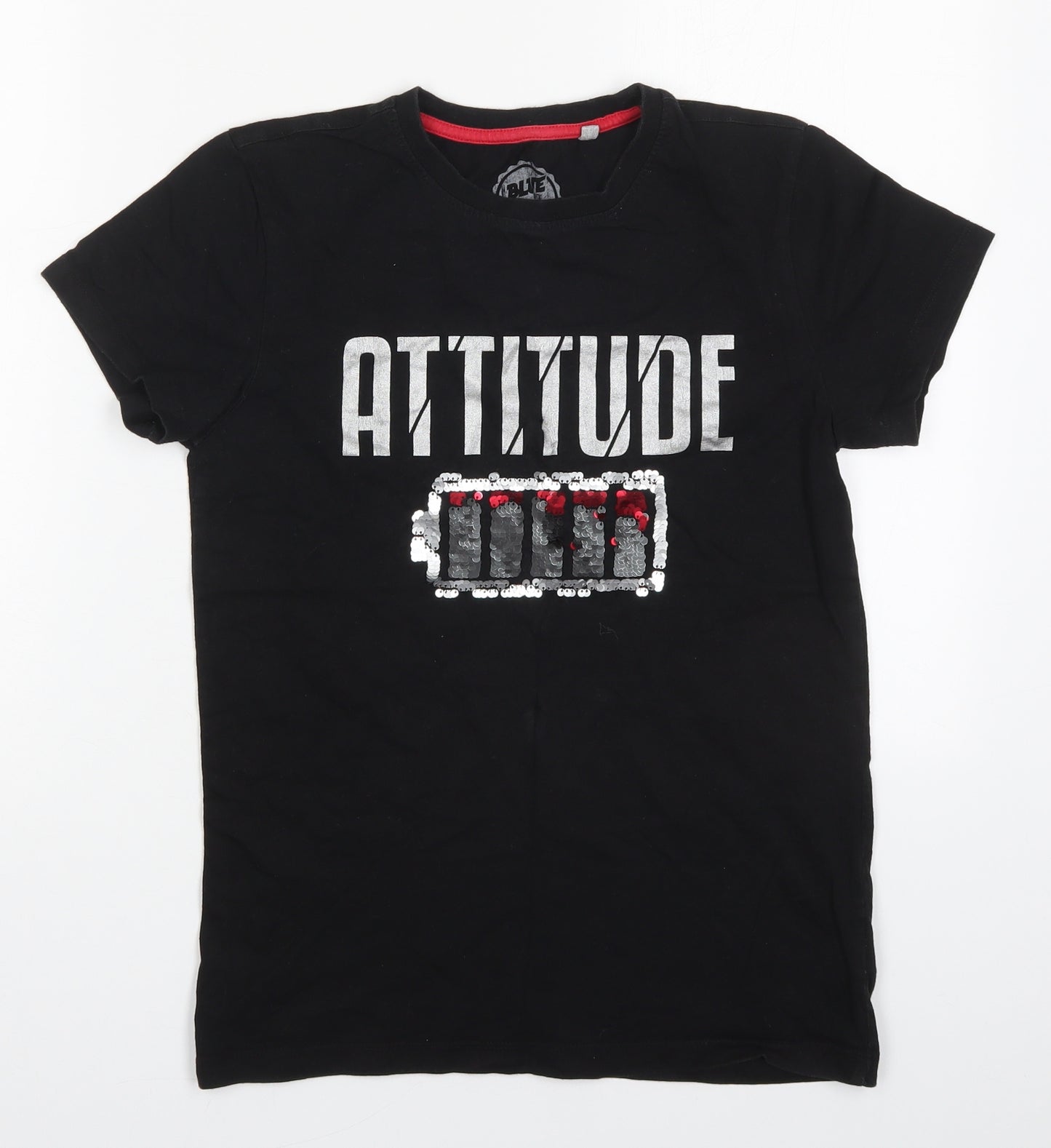 Blue Zoo Boys Black  Cotton Basic T-Shirt Size 12-13 Years Crew Neck Pullover - Attitude