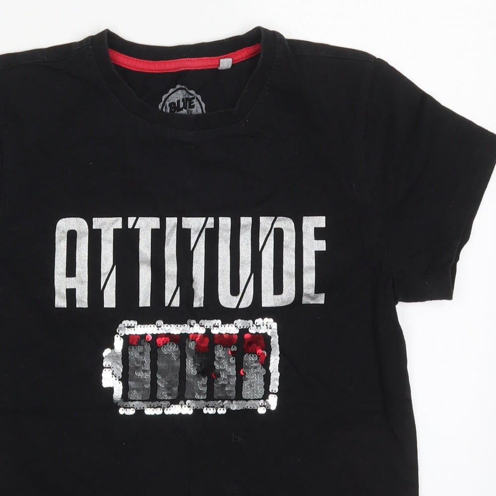 Blue Zoo Boys Black  Cotton Basic T-Shirt Size 12-13 Years Crew Neck Pullover - Attitude