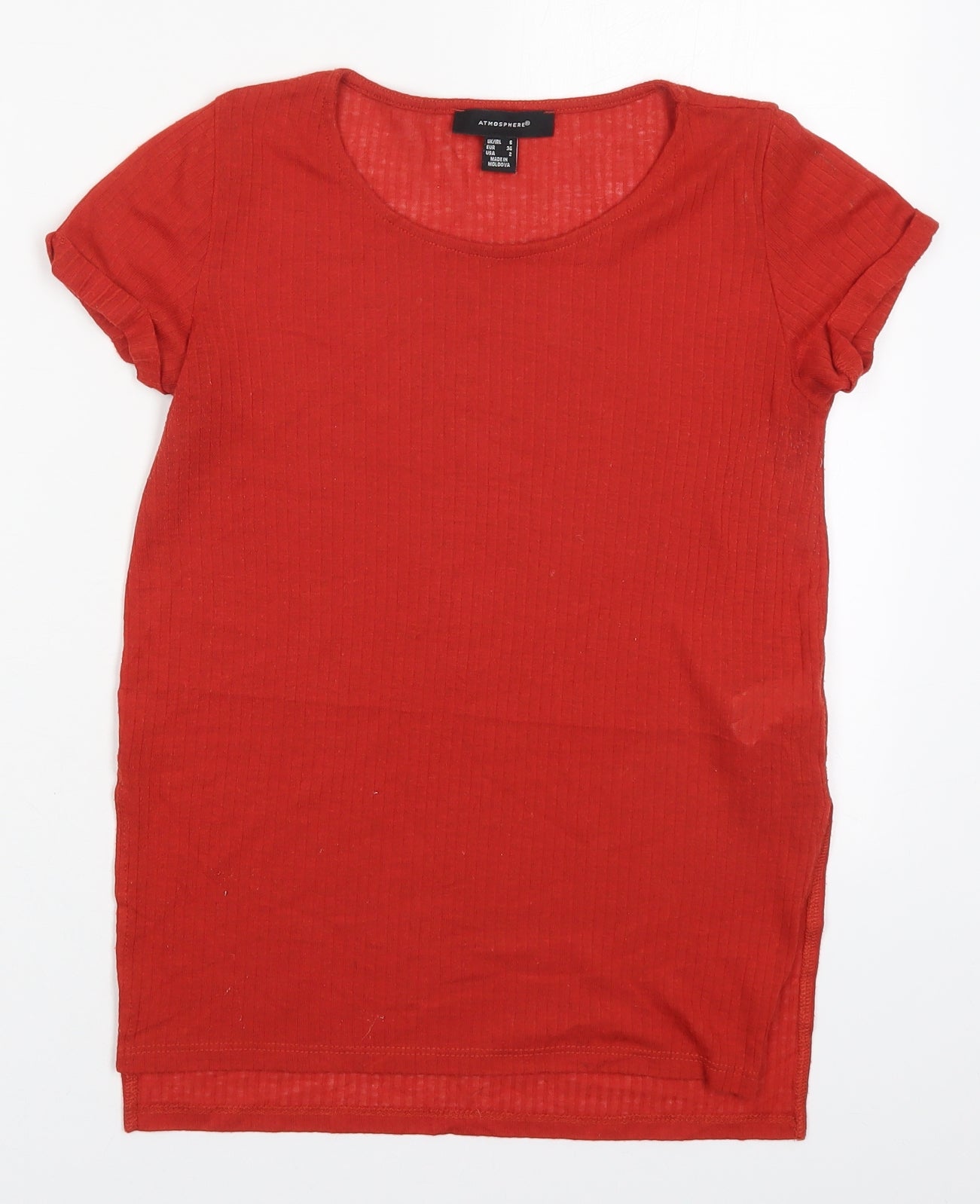 Atmosphere Womens Red  Polyester Basic T-Shirt Size 6 Round Neck
