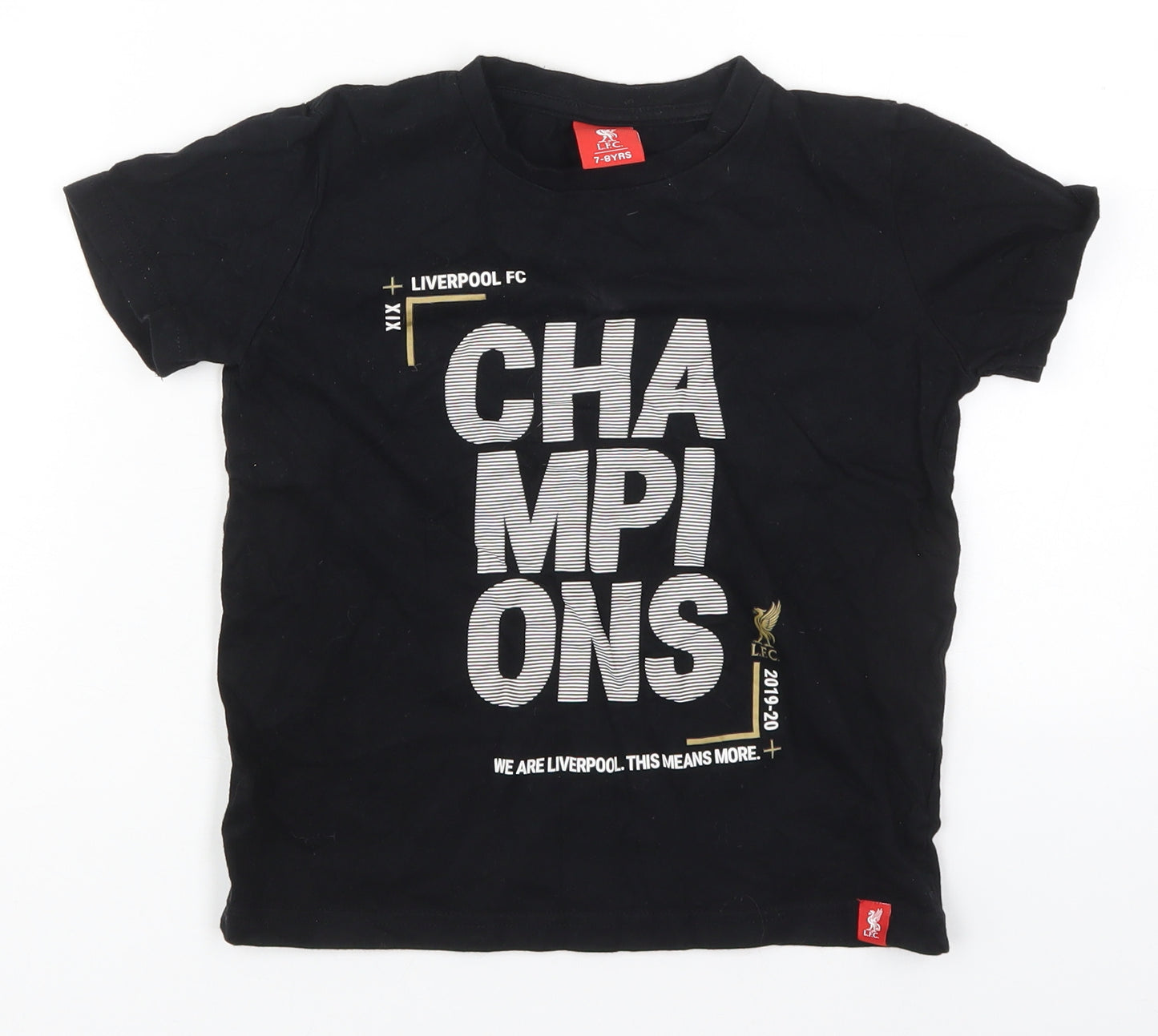LFC Boys Black  Cotton Basic T-Shirt Size 7-8 Years Crew Neck Pullover - Champions