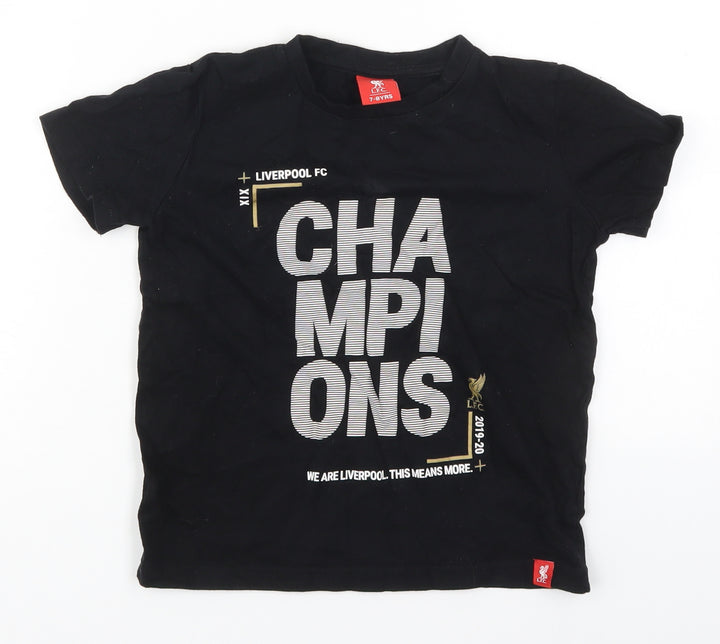 LFC Boys Black  Cotton Basic T-Shirt Size 7-8 Years Crew Neck Pullover - Champions