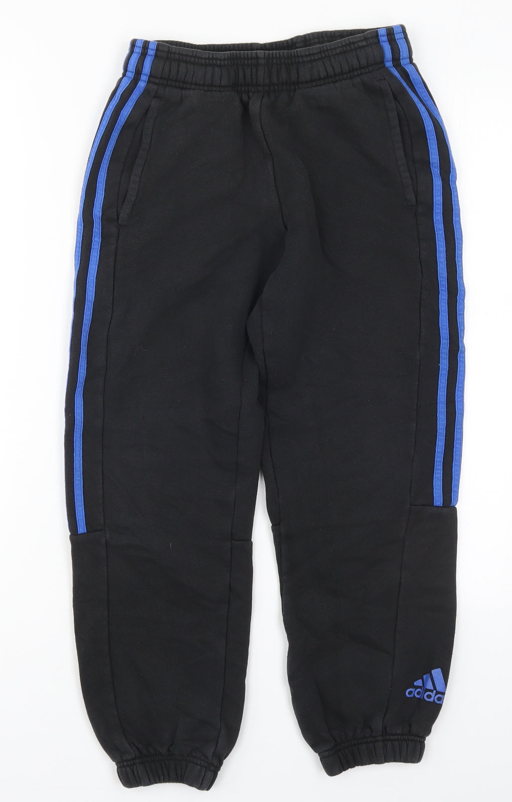 adidas Boys Black Striped Cotton Sweatpants Trousers Size 11-12 Years  Regular Drawstring - Blue