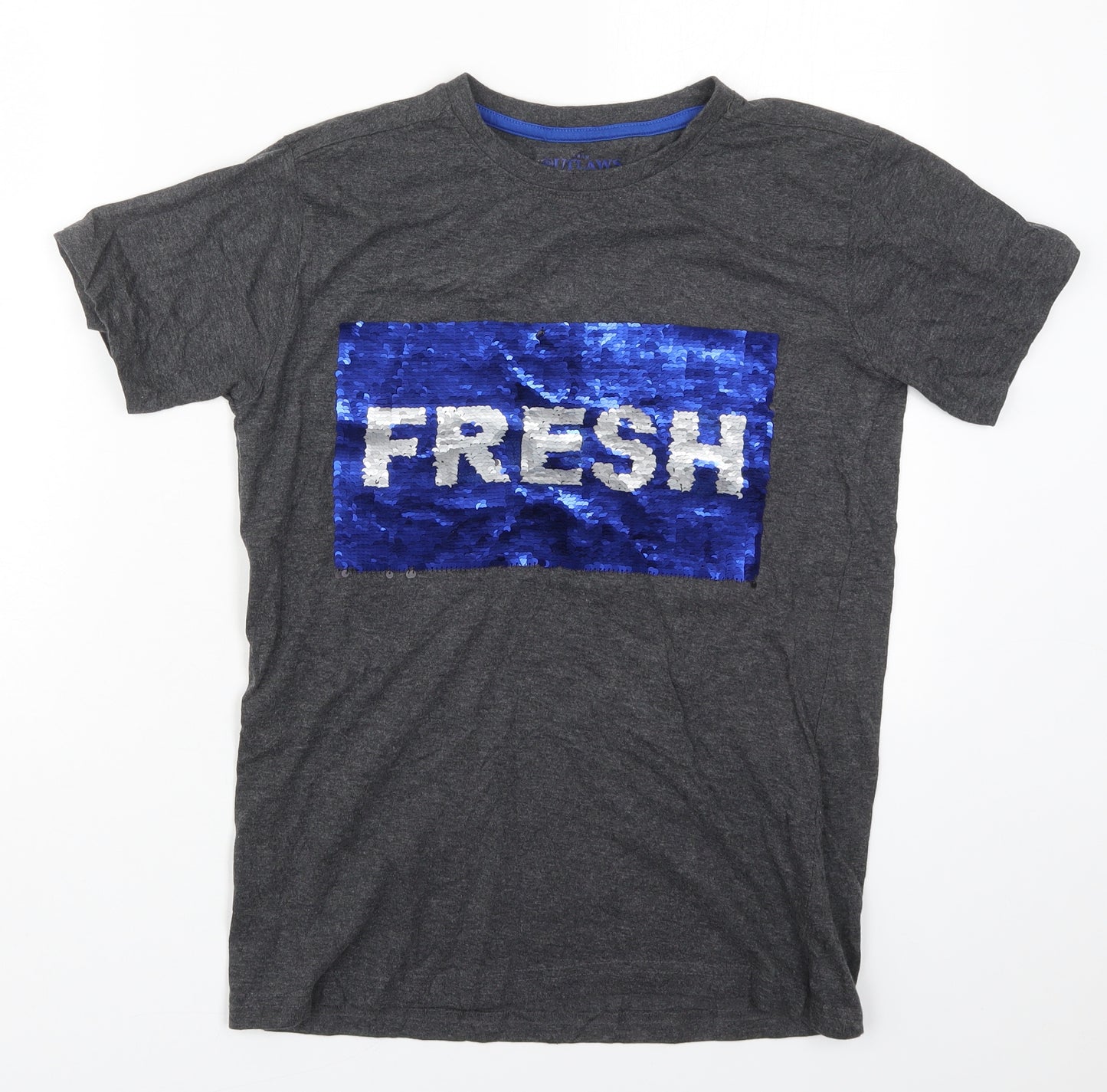 Urban Outlaws Boys Grey  Cotton Basic T-Shirt Size 13-14 Years Crew Neck Pullover - Fresh