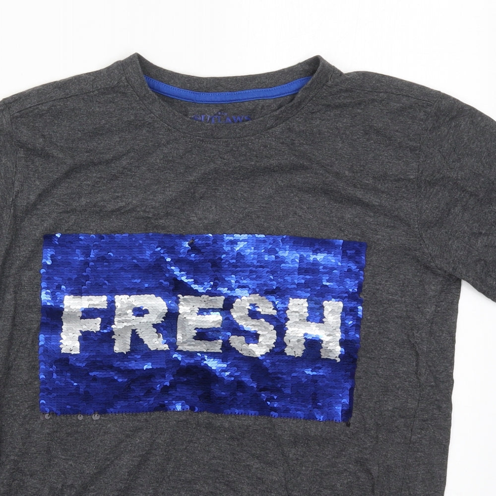 Urban Outlaws Boys Grey  Cotton Basic T-Shirt Size 13-14 Years Crew Neck Pullover - Fresh