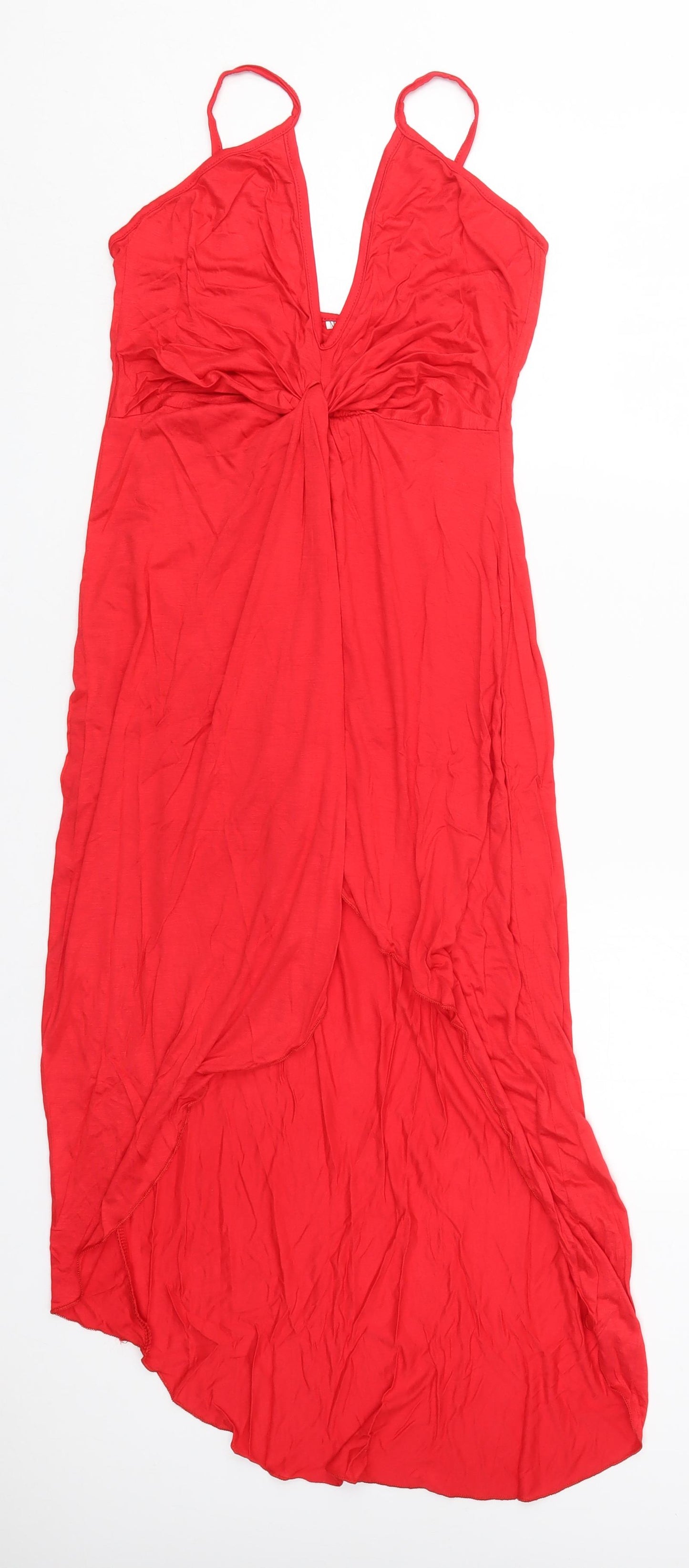 Preworn Womens Red  Viscose Tank Dress  Size M  V-Neck Pullover