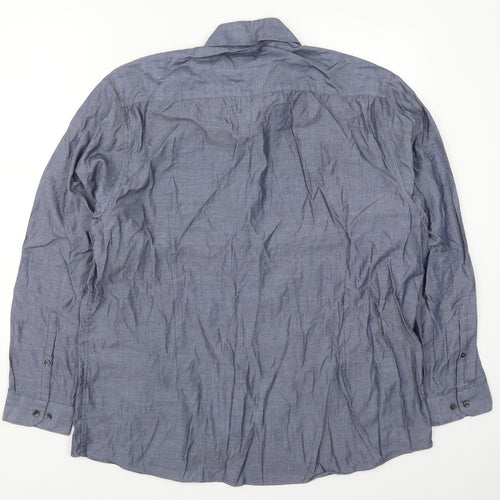 Cedar Wood State Mens Blue Herringbone Polyester  Dress Shirt Size 17.5 Collared Button