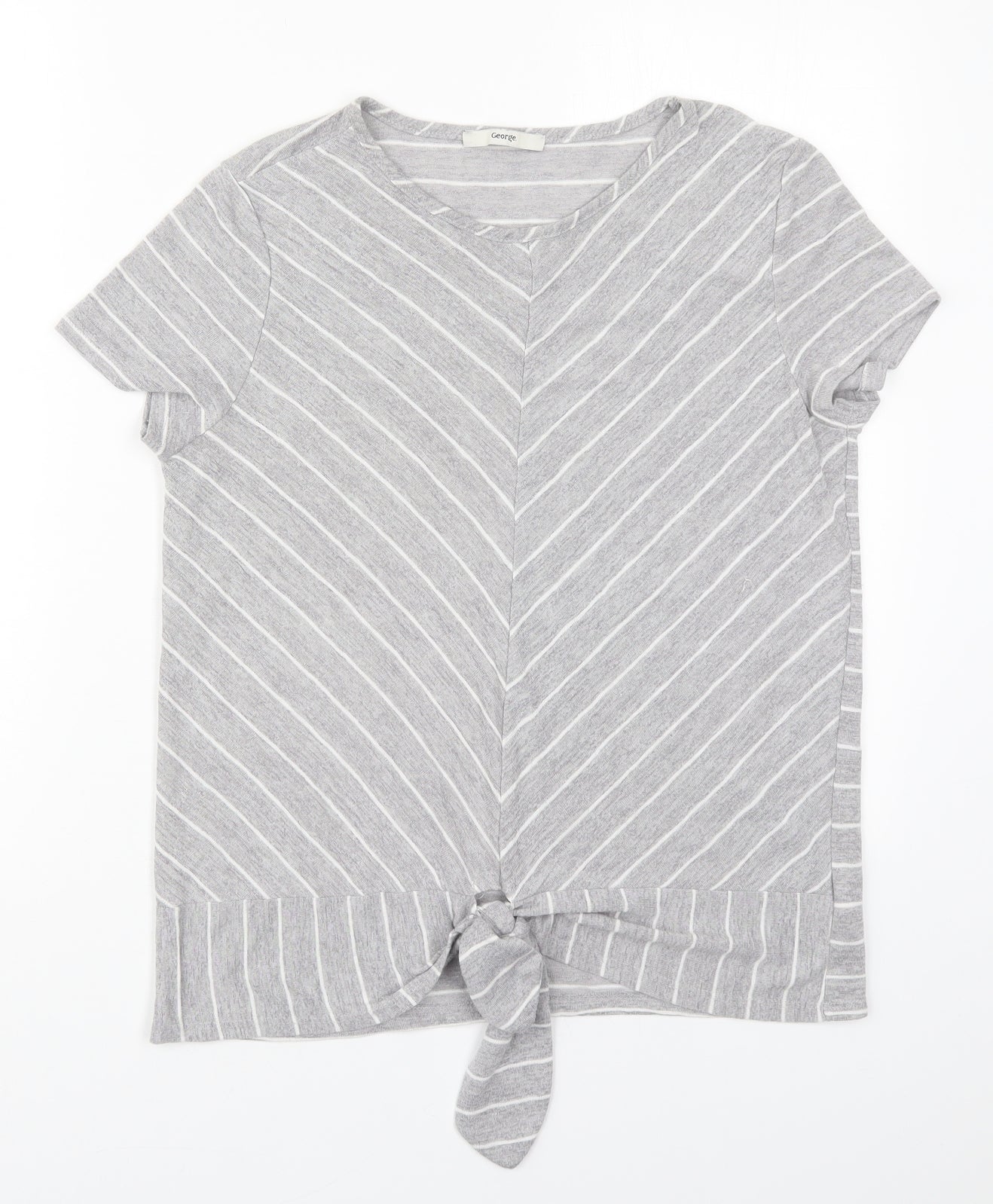 George Womens Grey Striped Polyester Basic T-Shirt Size 12 Round Neck