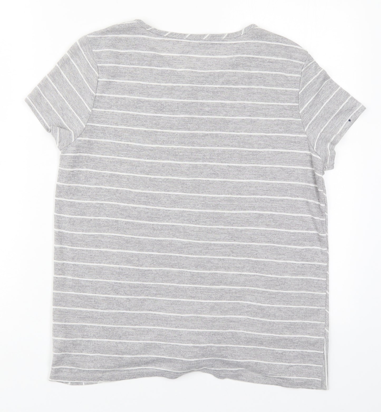 George Womens Grey Striped Polyester Basic T-Shirt Size 12 Round Neck