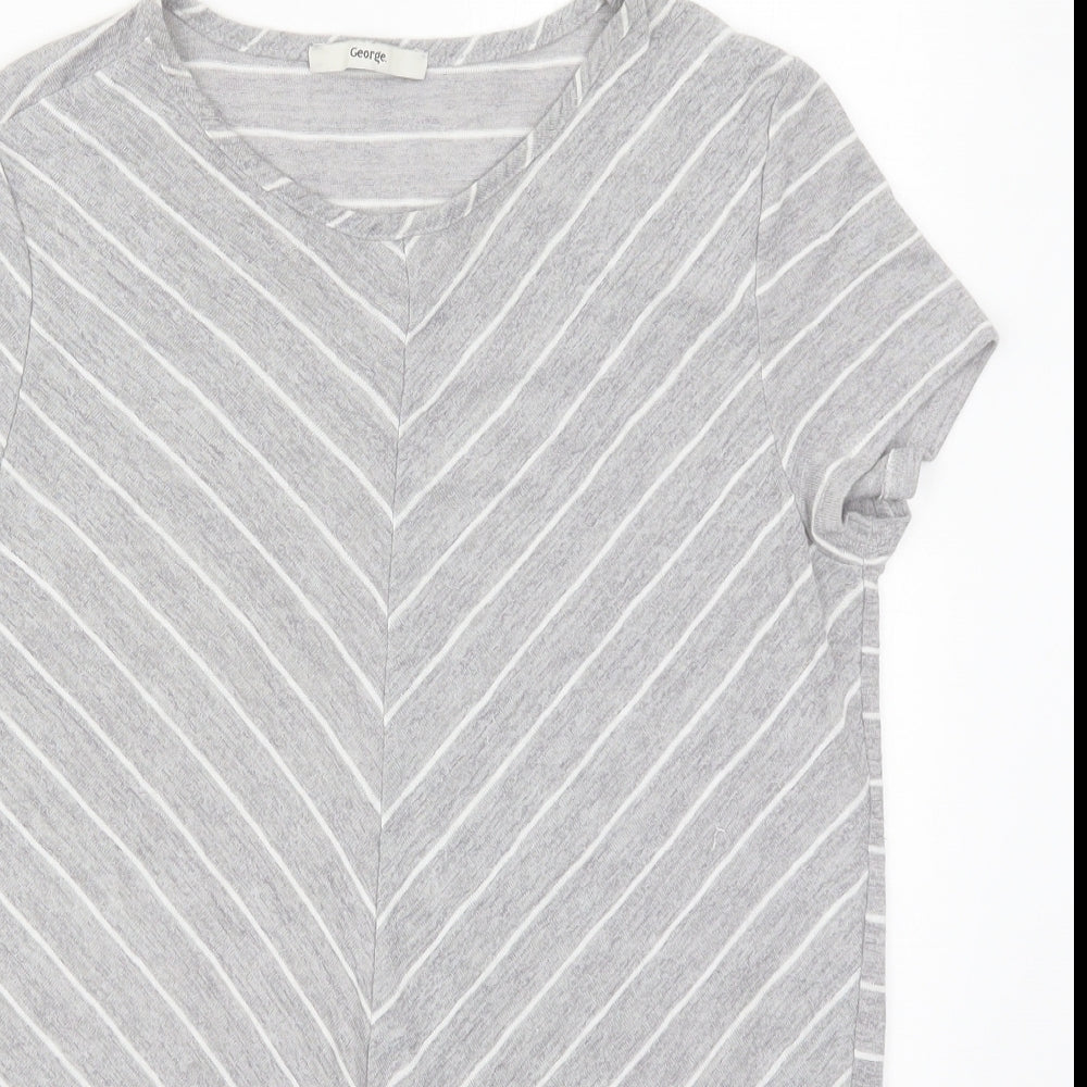 George Womens Grey Striped Polyester Basic T-Shirt Size 12 Round Neck